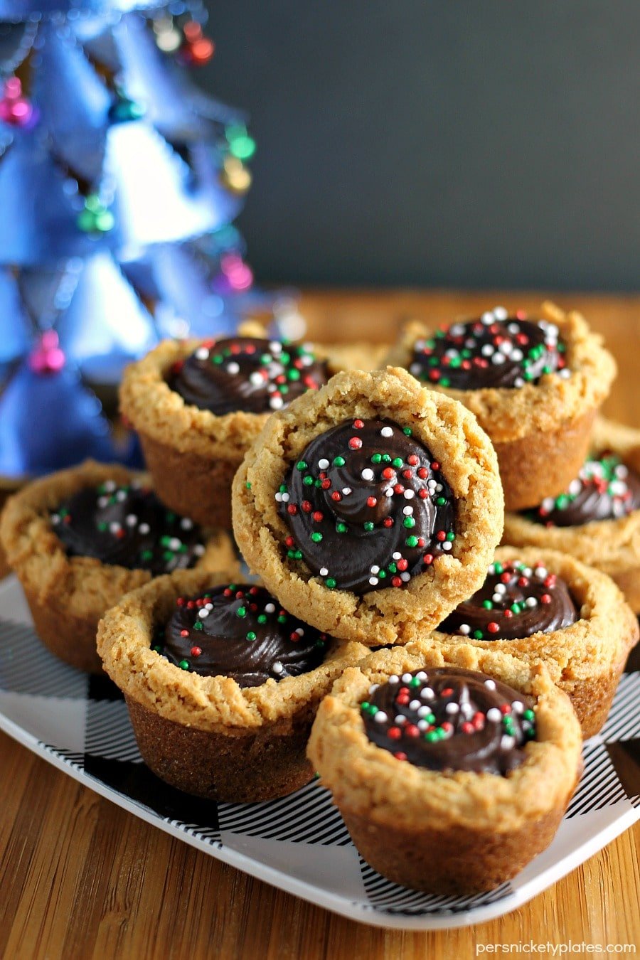 pyramid of peanut butter cookie cups filled with chocolate