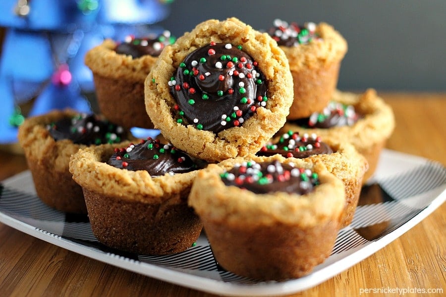 stack of chocolate filled peanut butter cookie cups