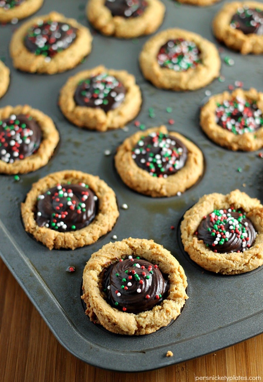 baking tray filled with peanut butter cookie cups