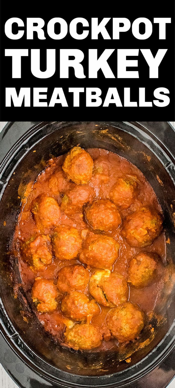 Crockpot Turkey Meatballs stuffed with mozzarella cheese and served over zoodles, or your favorite noodle, is a healthy and delicious recipe made right in your slow cooker!  | www.persnicketyplates.com