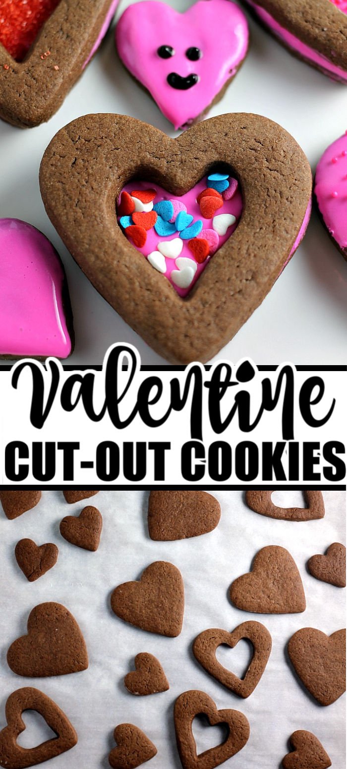 Chocolate Frosted Valentine Cookies start with a simple chocolate roll-out cookie base, topped with frosting, and then sprinkled for Valentine's Day! | www.persnicketyplates.com #valentinesday #cookies #chocolate #easyrecipe #dessert
