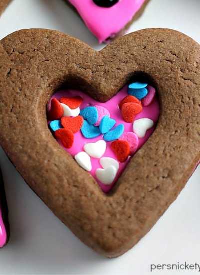 chocolate heart cookie topped with sprinkles