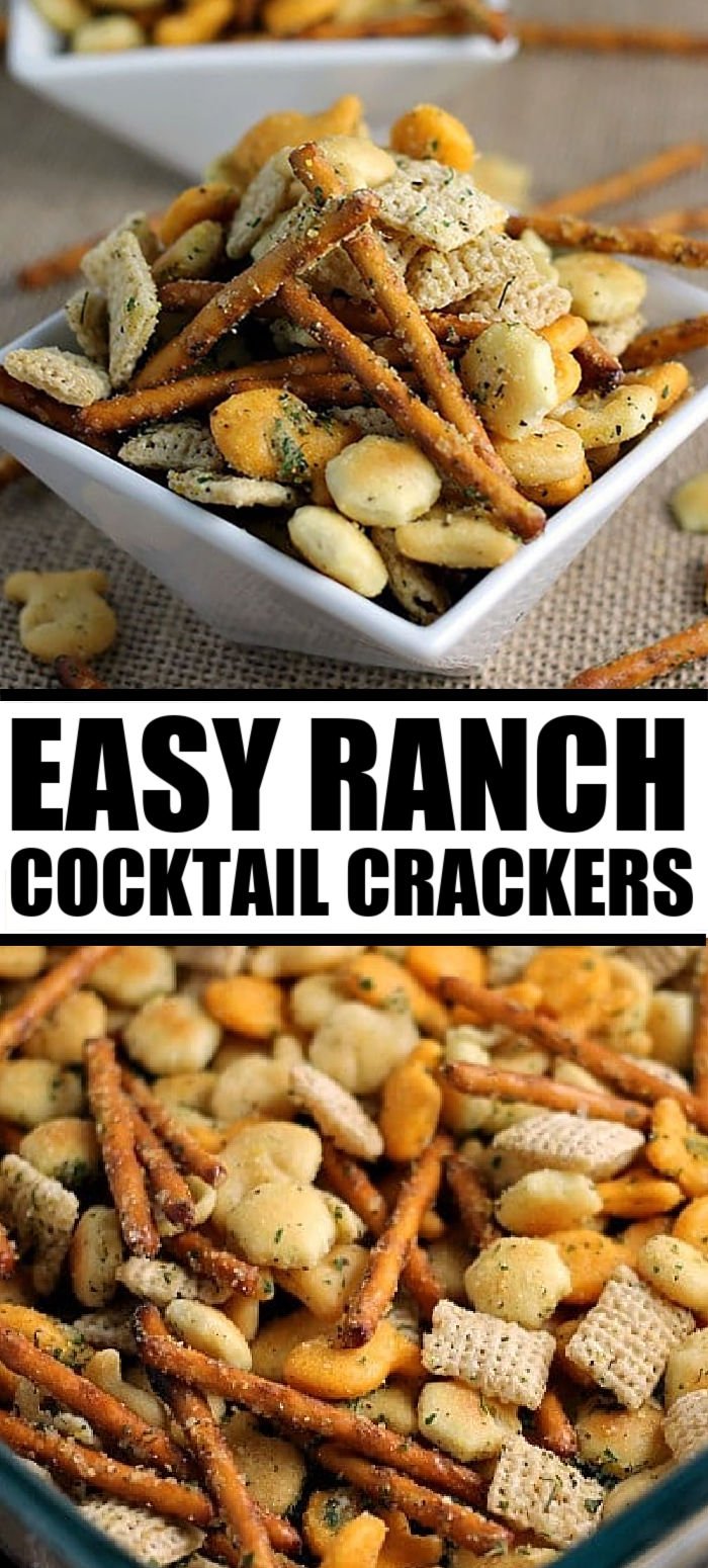 Ranch Cocktail Crackers are a quick and easy snack mix that is perfect for game day. This delicious party mix is flavored with ranch, dill and can be served with any combination of crackers you have on hand. | www.persnicketyplates.com