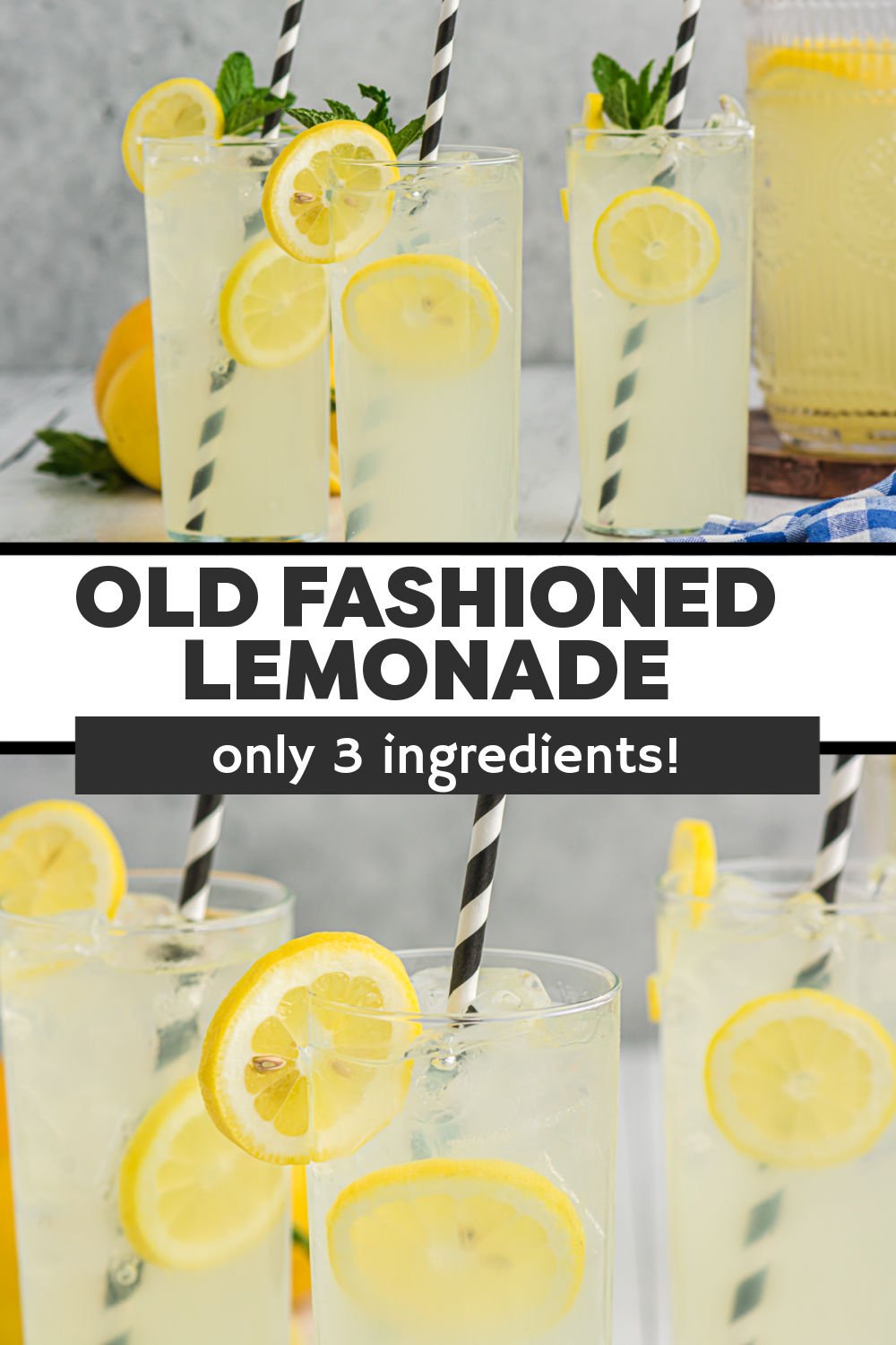 Old-fashioned Homemade Lemonade with just the right amount of sweetness is the perfect, easy, three-ingredient drink for your next gathering. Squeeze fresh lemons, take some help from bottled lemon juice, or do a combination of the two. | www.persnicketyplates.com
