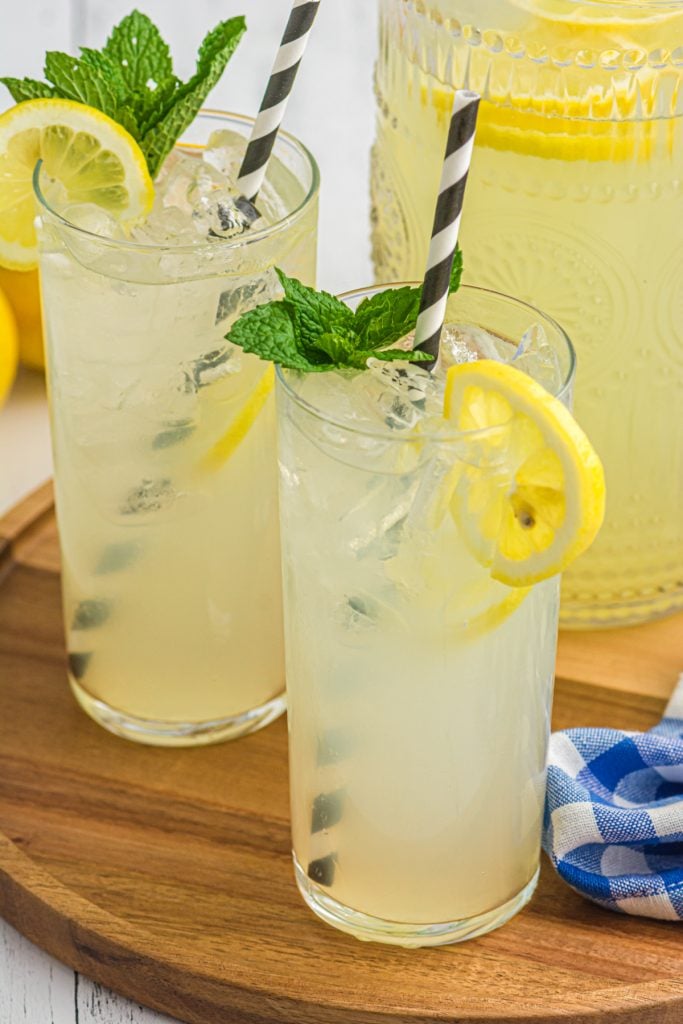 lemonade with black & white striped straw.