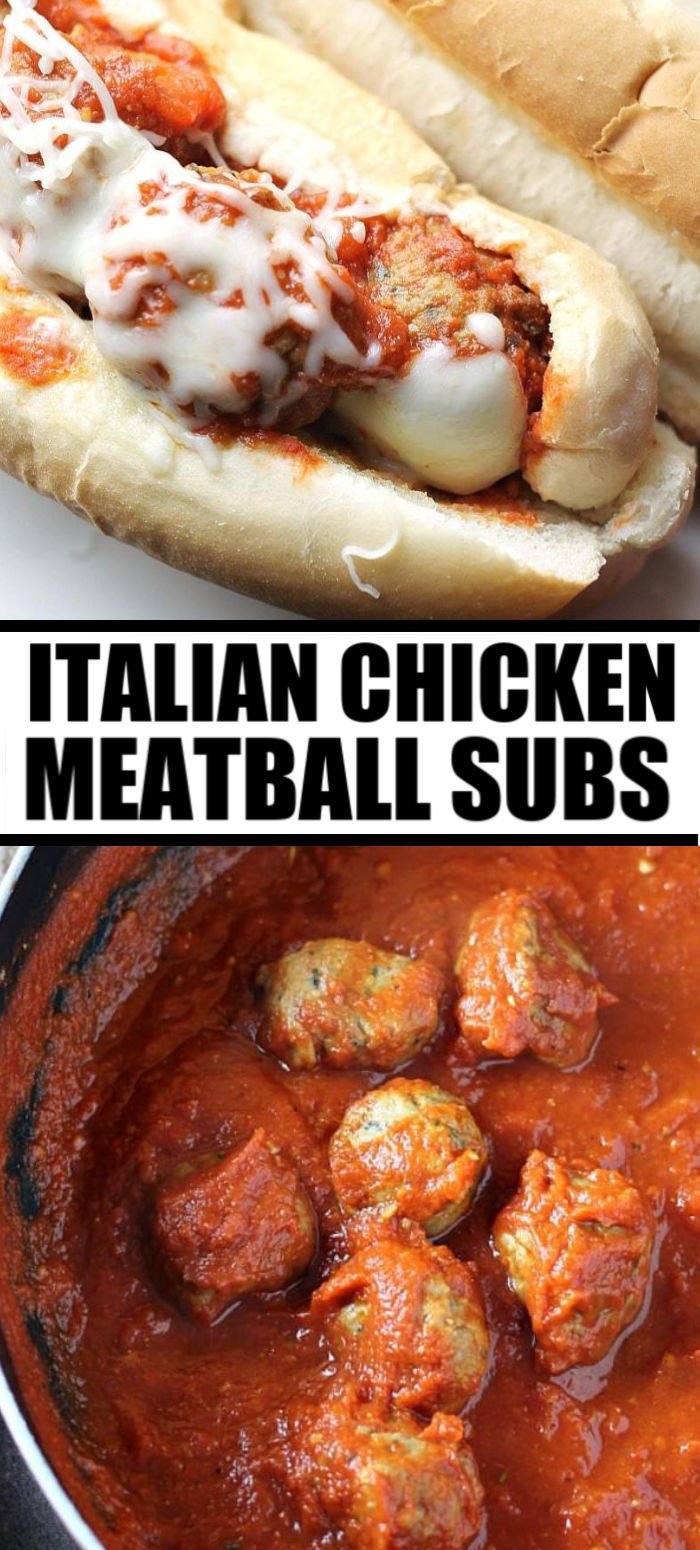 Easy Italian Chicken Meatball Subs smothered in a homemade marinara sauce and topped with provolone and mozzarella cheese! | www.persnicketyplates.com