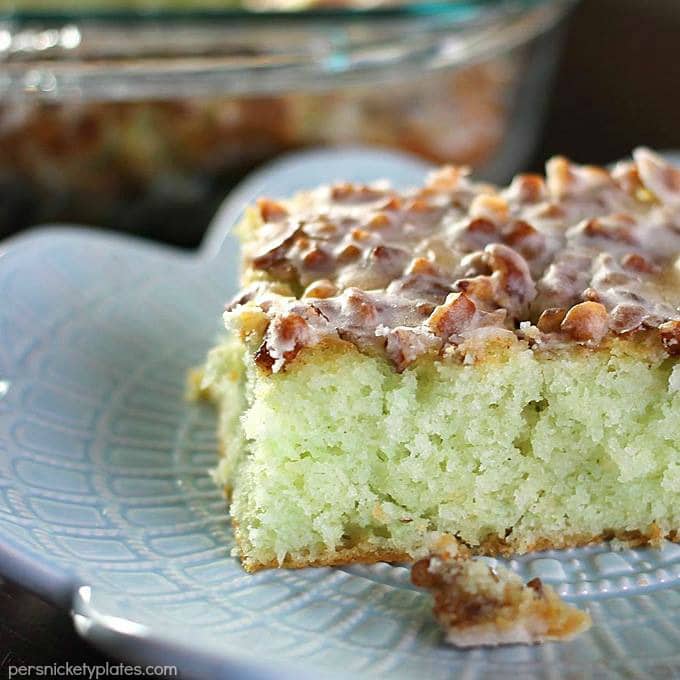Jazz up a cake mix in this super simple Pistachio Cake that people ALWAYS ask for the recipe for. | Persnickety Plates