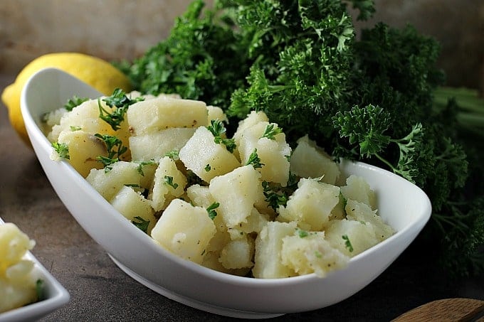 Super simple Arabic Potato Salad only has a few ingredients - potatoes, lemon, oil, garlic, and parsley – but is full of flavor and because there is no mayonnaise, it’s great for a picnic! | Persnickety PlatesSuper simple Arabic Potato Salad only has a few ingredients - potatoes, lemon, oil, garlic, and parsley – but is full of flavor and because there is no mayonnaise, it’s great for a picnic! | Persnickety Plates