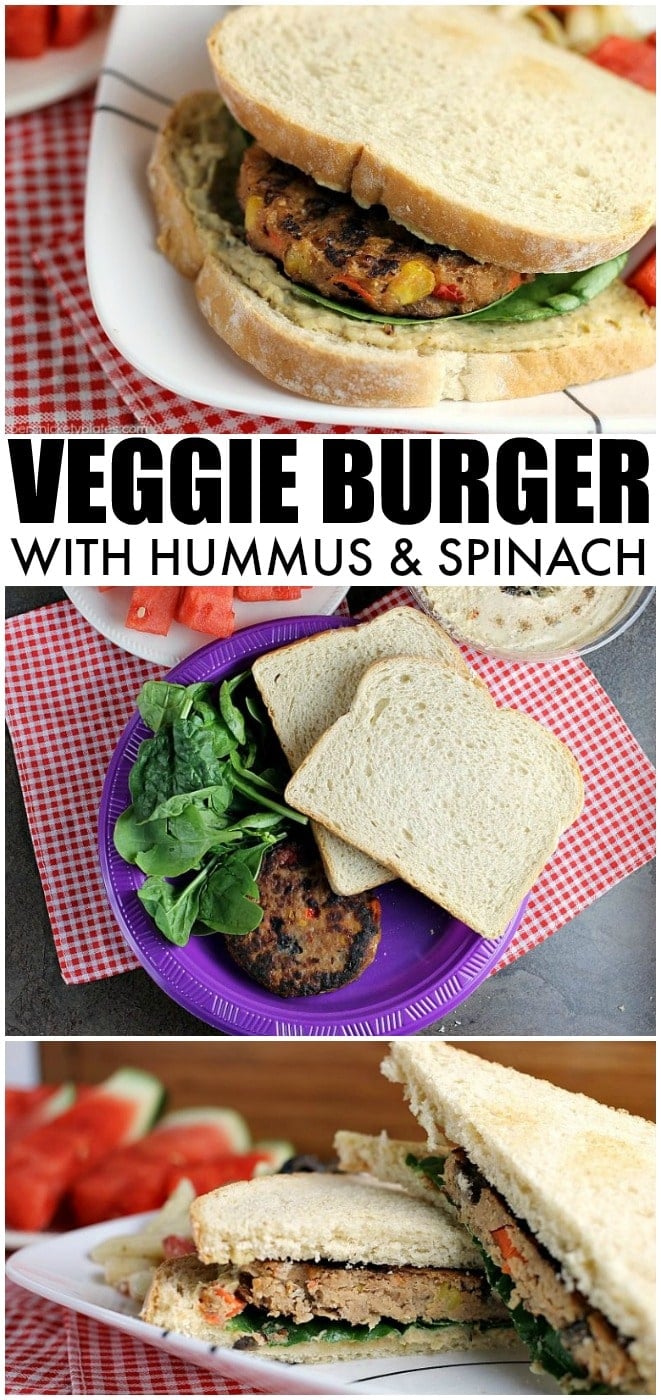Vegetarians can enjoy barbecues, too! This Veggie Burger with Hummus and Spinach is the perfect alternative to traditional hamburgers for your next BBQ. | Persnickety Plates #AD