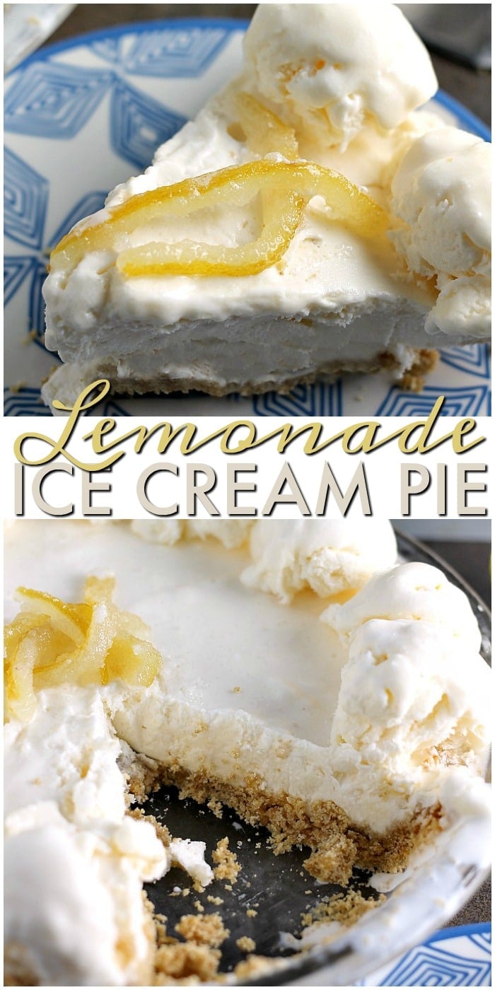 Lemonade Ice Cream Pie is nearly no bake (it can be if you take a shortcut with store bought crust!) and perfect for hot summer days. The tart lemonade flavor is balanced by the sweet graham cracker crust and creamy ice cream base. |Persnickety Plates