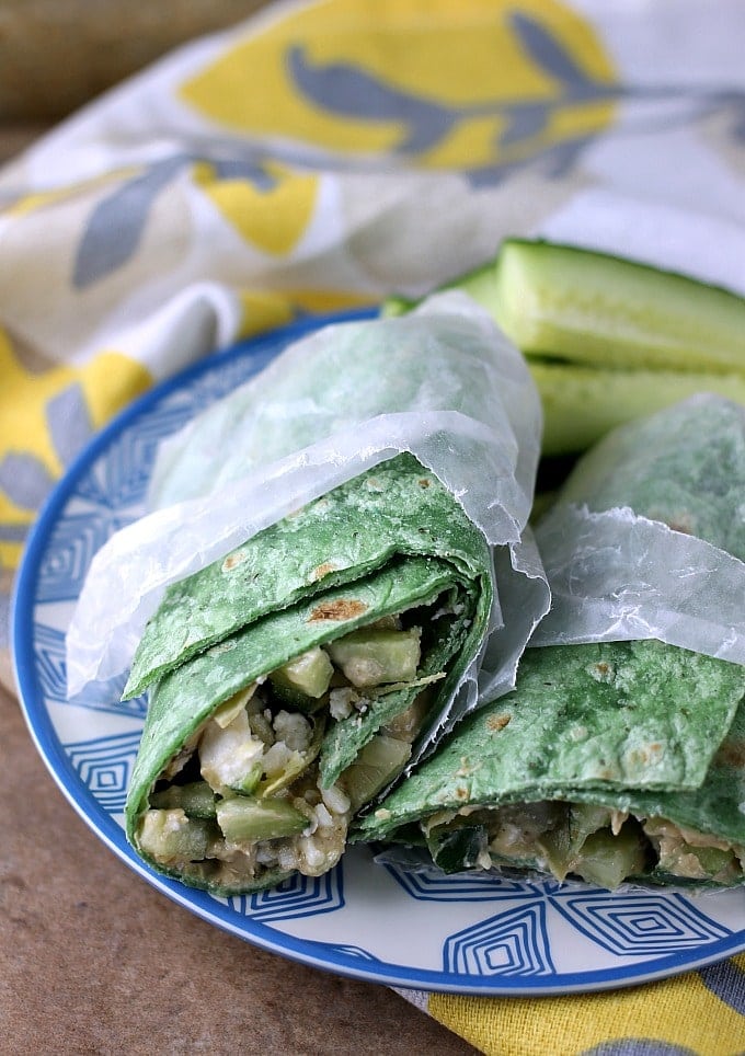 Vegetarian Mediterranean Wrap is a fresh, healthy vegetarian sandwich that takes all of five minutes to throw together. It's great for an on-the-go lunch! | Persnickety Plates