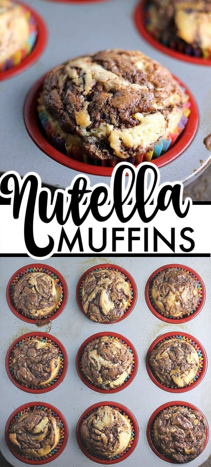 Nutella Muffins are a simple, moist muffin with a sour cream base, swirled with Nutella - you'll almost think you're eating a cupcake! | www.persnicketyplates.com #muffins #nutella #breakfast #easyrecipe