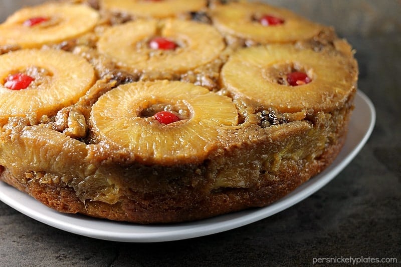 Pineapple Upside Down Cake is a classic dessert that's pretty, delicious, and easy when you use a cake mix! | Persnickety Plates