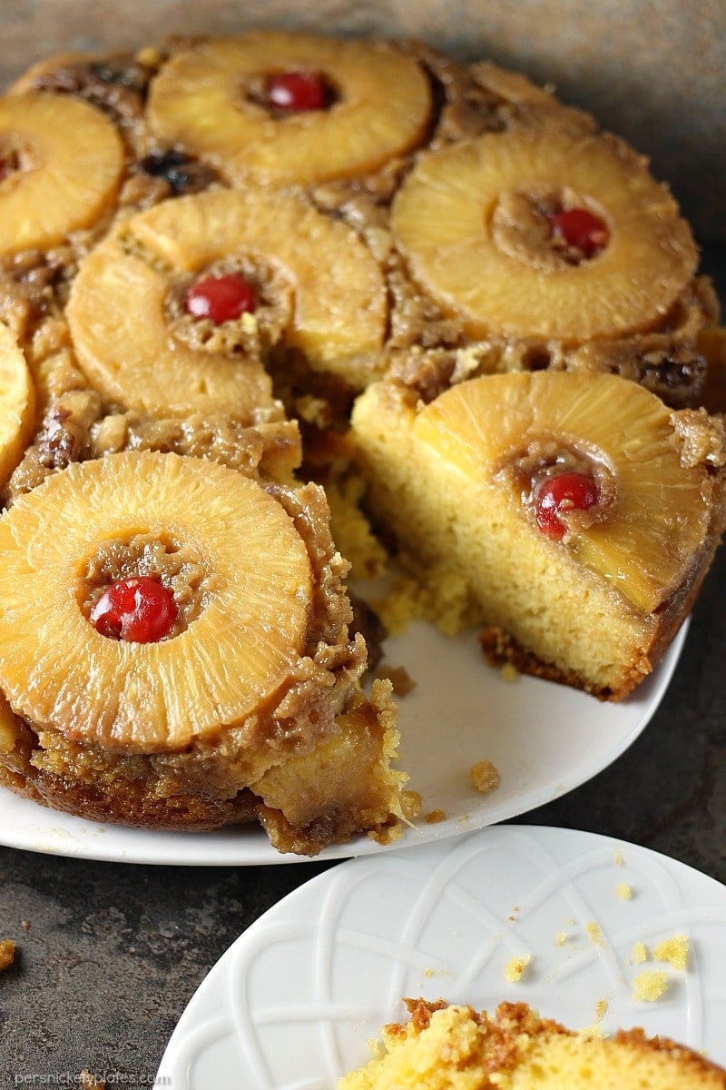 Pineapple Upside Down Cake is a classic dessert that's pretty, delicious, and easy when you use a cake mix! | Persnickety Plates