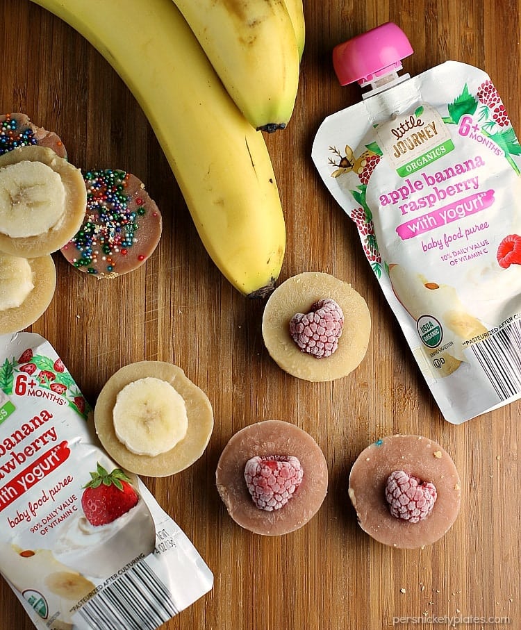 Frozen Yogurt Bites are a fun snack for toddlers and are simple to make using ALDI Little Journey baby food pouches. | Persnickety Plates