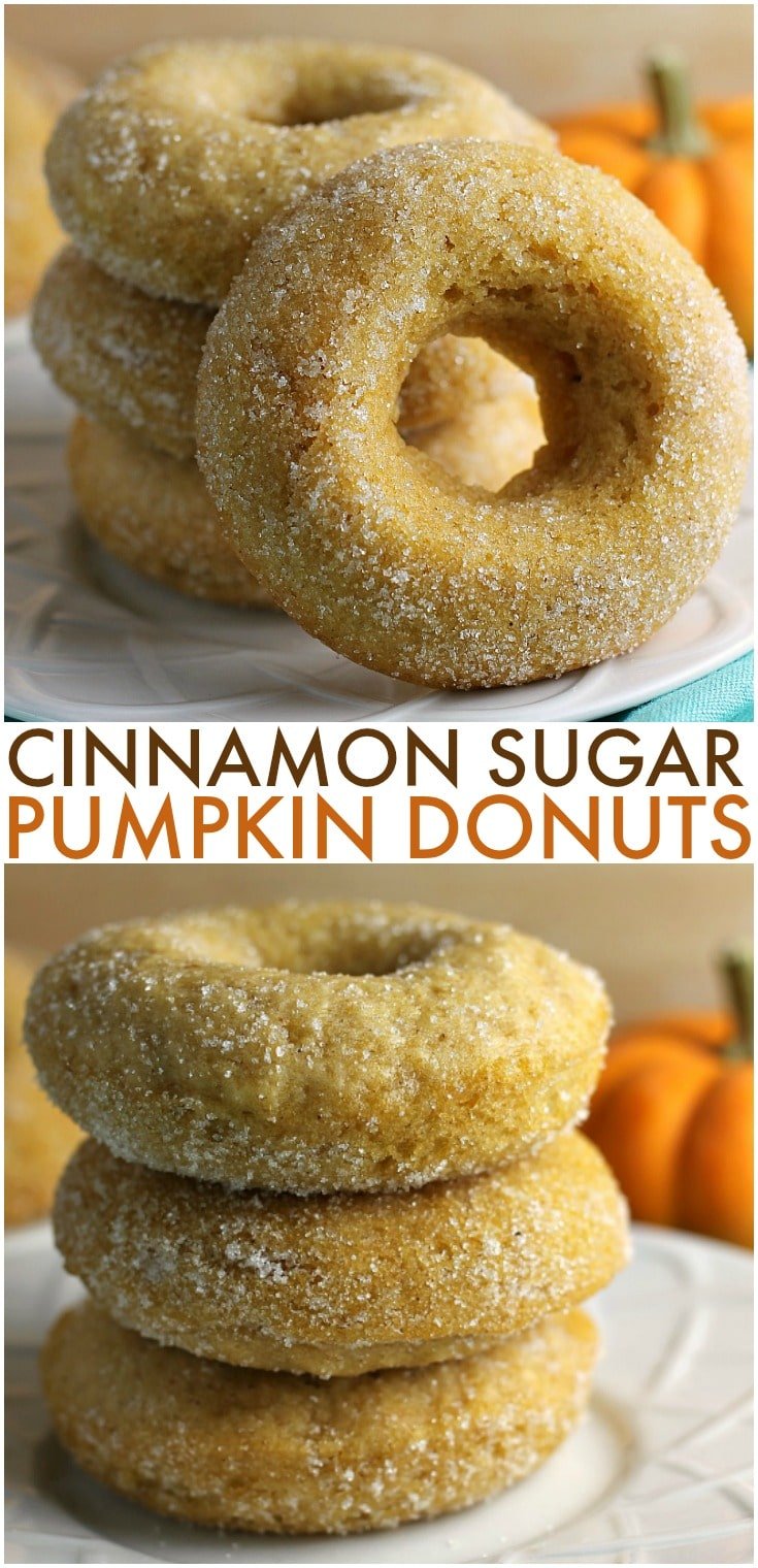 Cinnamon Sugar Pumpkin Donuts are simple because they're baked and they're perfect for the fall season. They also happen to be vegan/allergy-friendly, as an added bonus! | Persnickety Plates