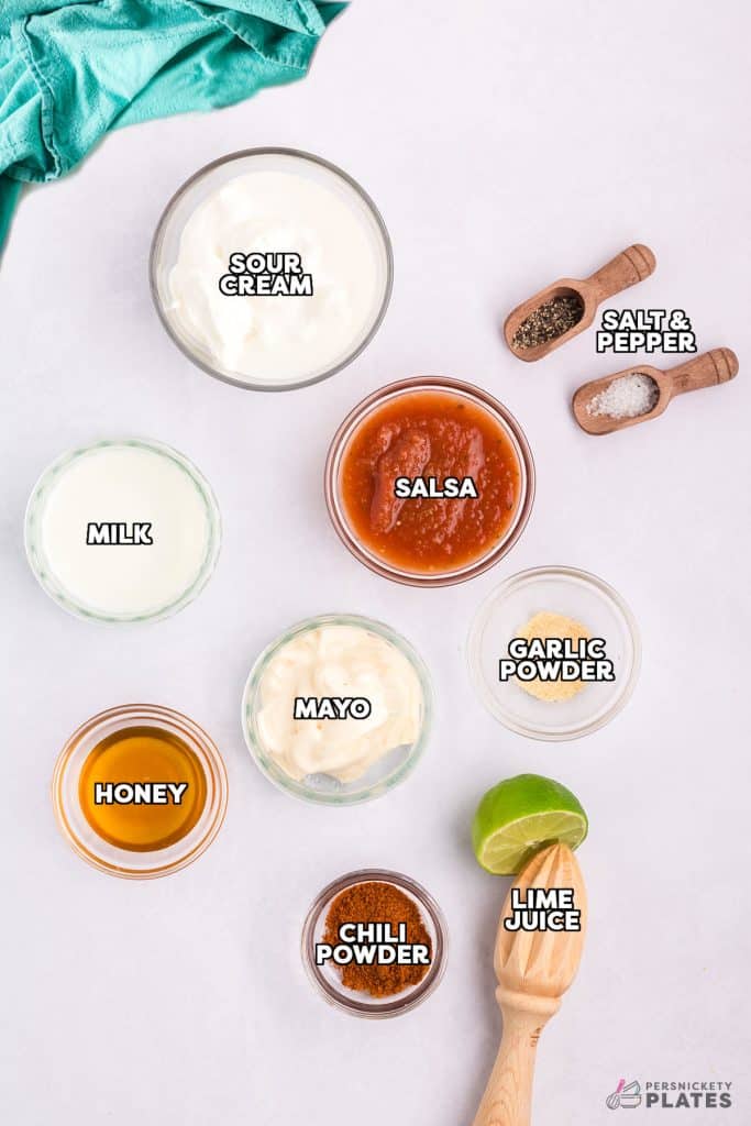 overhead shot of labeled ingredients.
