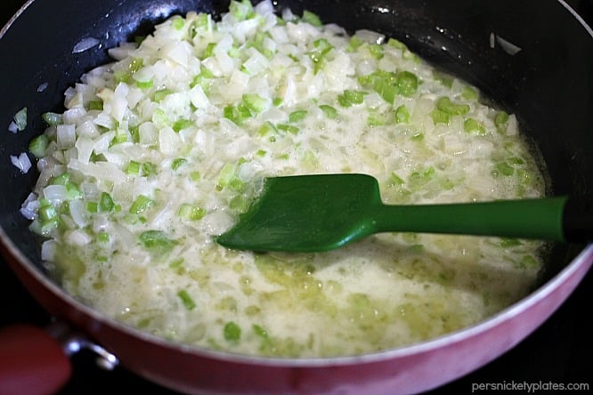 onions and celery in butter in pan