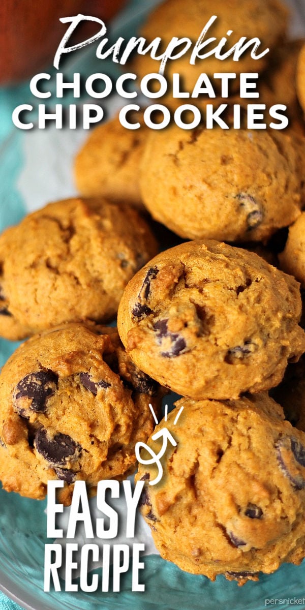 Pumpkin Chocolate Chip Cookies are soft, cake-like, cookies that are perfect for fall! | www.persnicketyplates.com