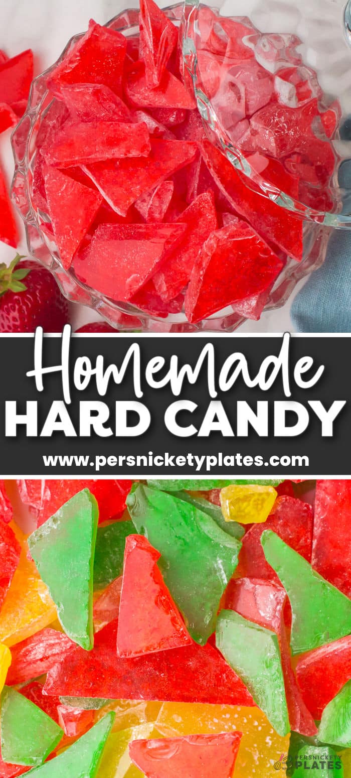 Homemade Hard Candy is easy to make and really easy to customize to whatever flavor and color you want! This hard candy recipe will become a favorite in your family. | www.persnicketyplates.com