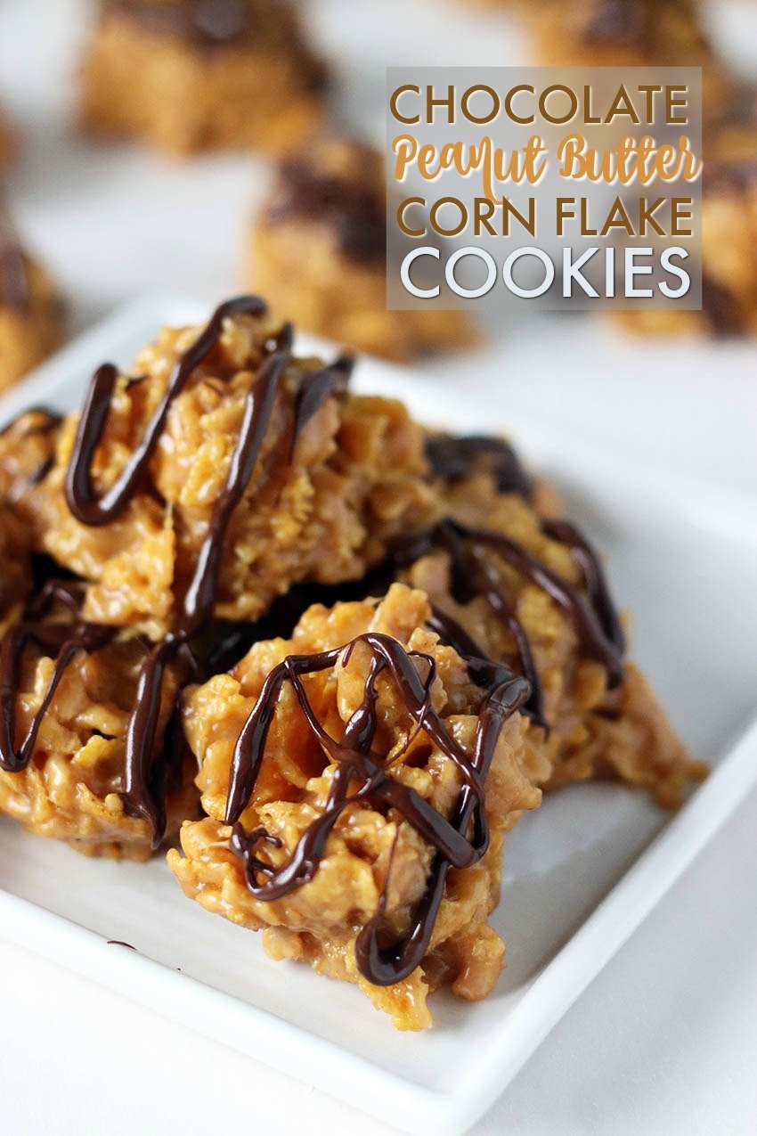 Chocolate Peanut Butter Cornflake Cookies are a sweet and salty no-bake cookie that you can whip up in no time! A fun twist on the classic, these cookies will quickly disappear. | www.persnicketyplates.com