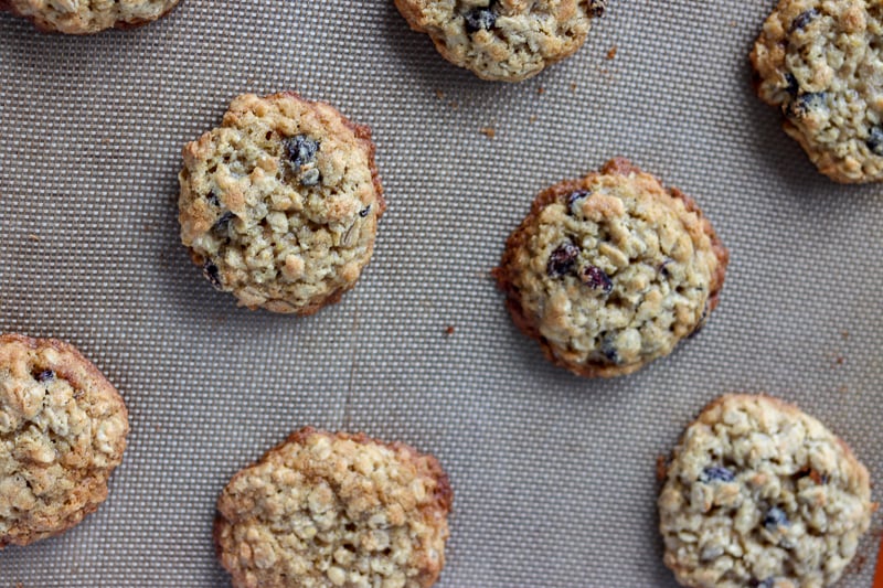 oatmeal raisin cookies on baking sheet