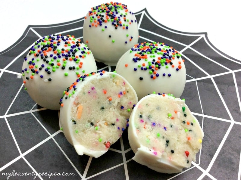 halloween cake balls topped with sprinkles