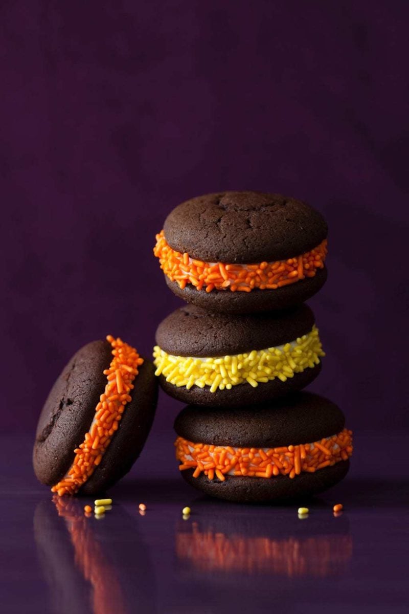 stack of halloween colored whoopie pies