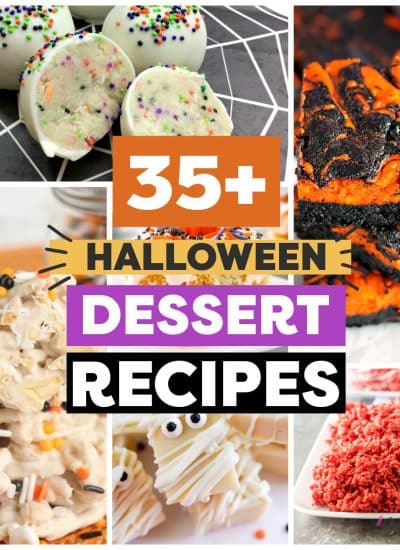 collage of photos showing halloween dessert recipes.