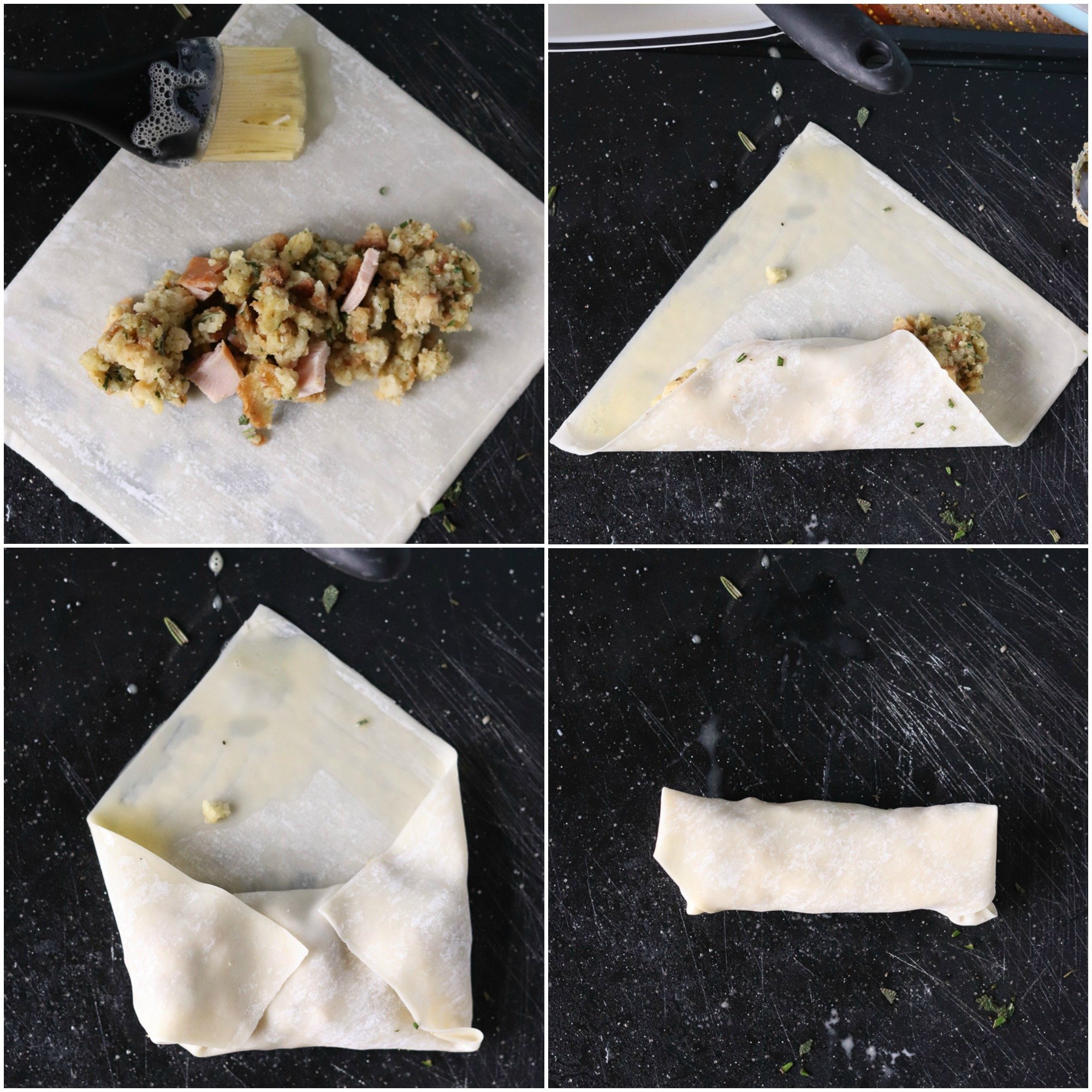 collage of how to wrap an egg roll