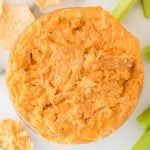 close up of buffalo chicken dip in bowl