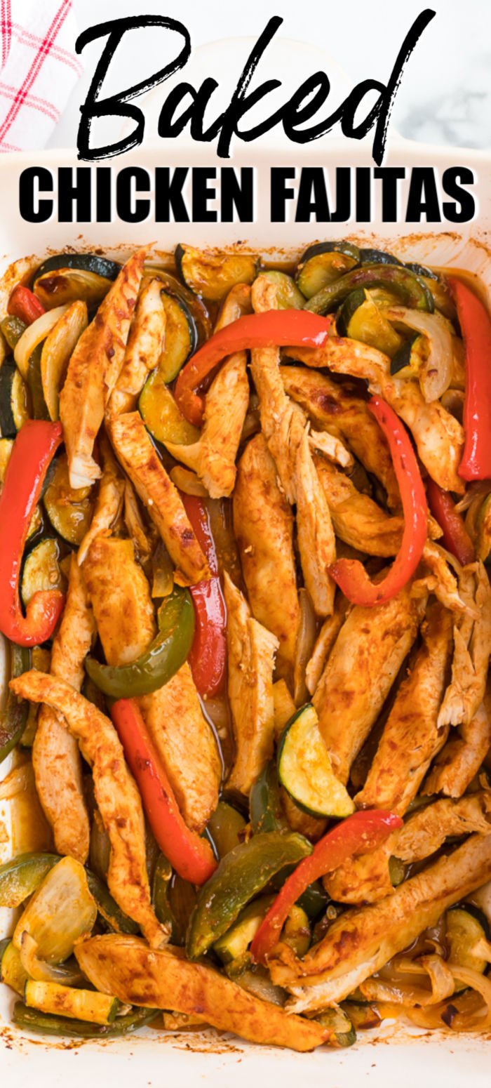Oven baked chicken fajitas are ready in just 45 minutes making them an easy, healthy dinner option! | www.persnicketyplates.com #dinner #chickendinner #easyrecipe #fajitas #healthy 