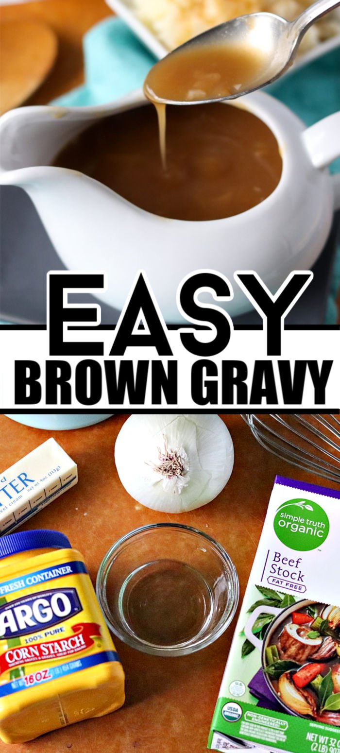 This easy brown gravy recipe, made without drippings, is perfect on meatloaf, potatoes, or whatever you like gravy on! | www.persnicketyplates.com #gravy #browngravy #easyrecipe #dinner #comfortfood