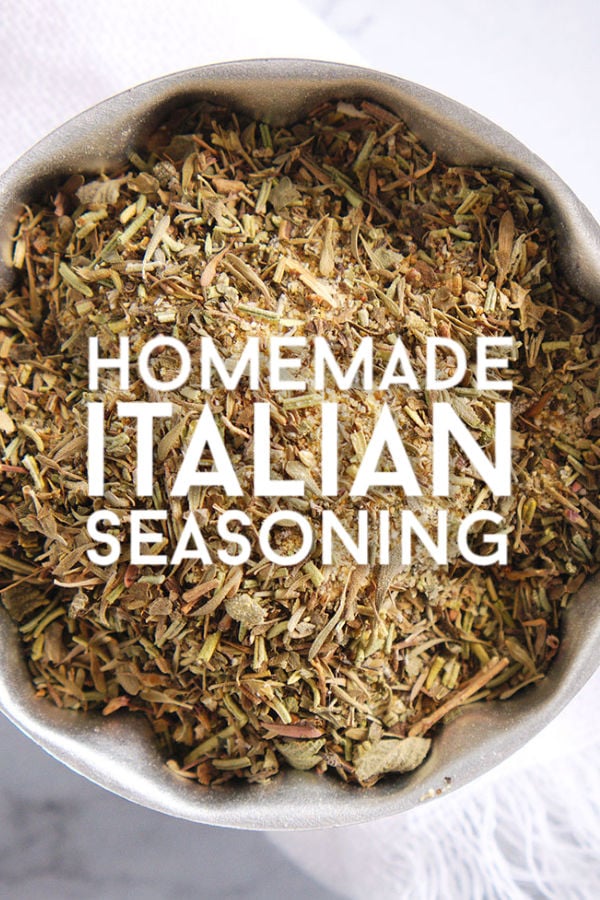overhead shot of italian seasoning in bowl with text overlay