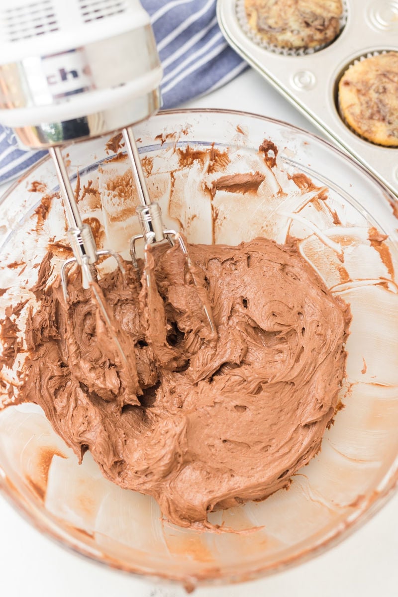 chocolate buttercream in mixing bowl