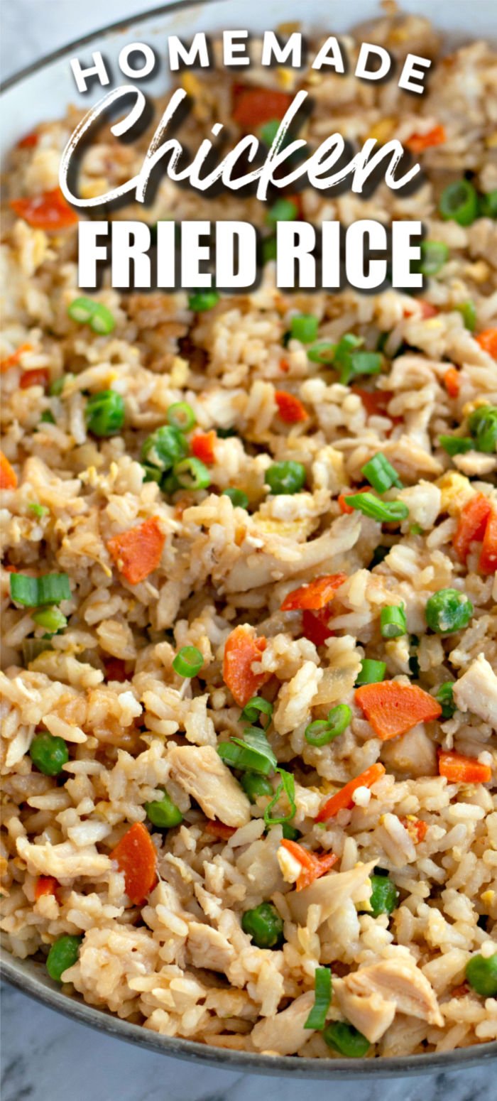 Restaurant Style Chicken Fried Rice is the ultimate meal to whip up at home. Skip ordering takeout and make this easy chicken fried rice at home. Get the tender rice, perfect blend of veggies, and a little secret ingredient to toss in that adds a nice amount of flavor. | www.persnicketyplates.com