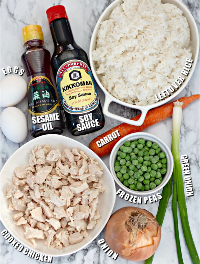 ingredients laid out to make fried rice