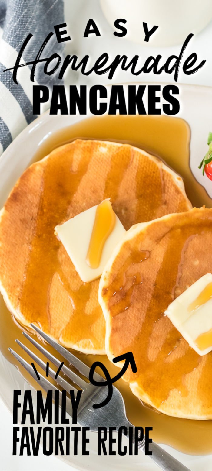 Homemade Pancakes are so easy to make from scratch with six simple ingredients, you're not going to go back to the mix! These fluffy pancakes will be ready in under 30 minutes. | www.persnicketyplates.com