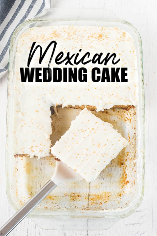 overhead shot of slice of mexican wedding cake