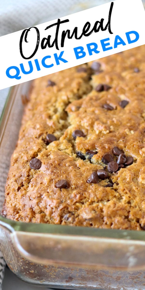 Oatmeal Quick Bread filled with chocolate chips takes less than an hour to whip up. You don't need a mixer or yeast for this easy and delicious sweet bread. | www.persnicketyplates.com