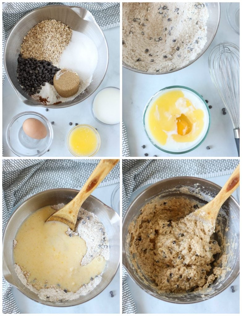 collage of mixing bowls making oatmeal bread