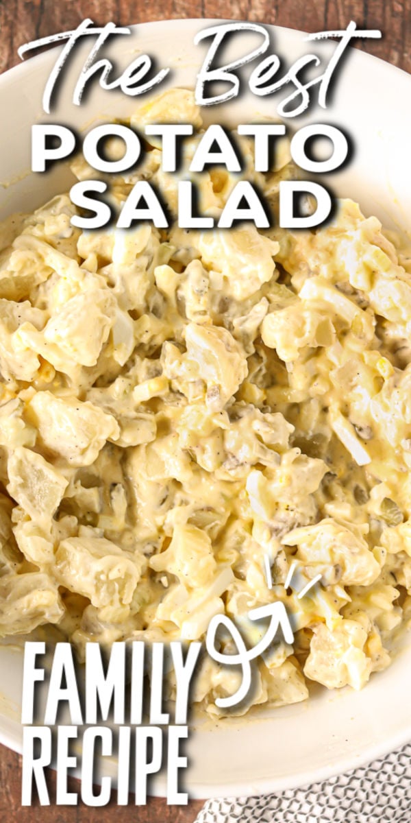 My favorite potato salad recipe is filled with eggs, sweet pickles, and slaw dressing that gives it a unique twist. I've been making it for years & it's always a hit! | www.persnicketyplates.com