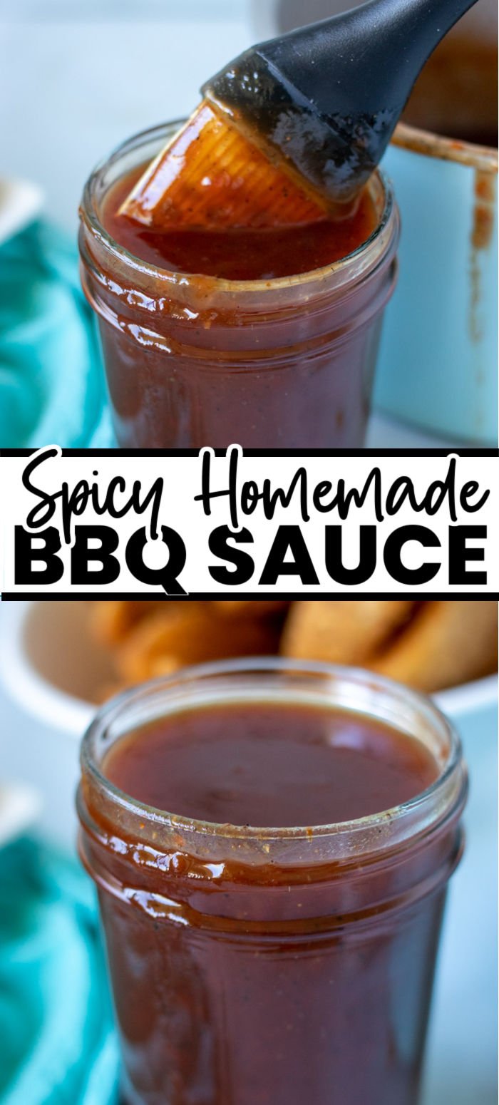 Easily make homemade Spicy BBQ Sauce at home for all your barbecue needs! Perfect for basting meats or as a dipping sauce. | www.persnicketyplates.com