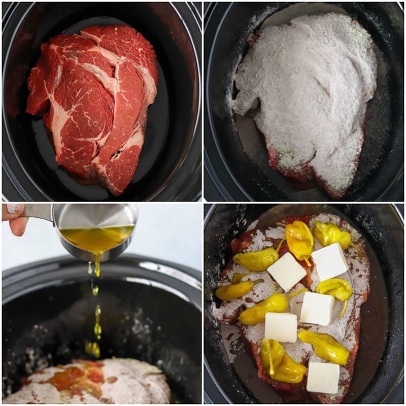 collage of process shots to make mississippi pot roast