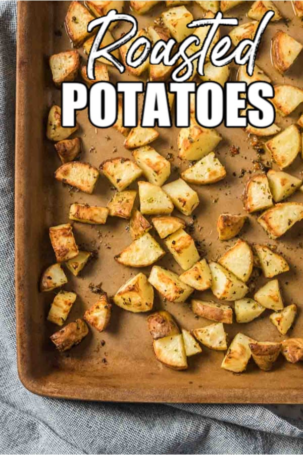 roasted potatoes with text overlay