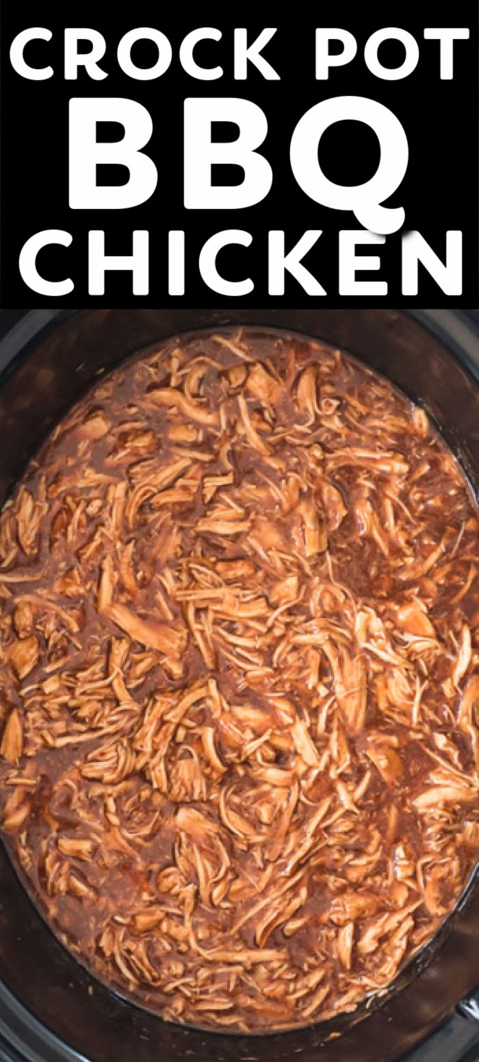 Crock Pot BBQ Chicken is an easy pulled chicken recipe made right in your slow cooker. There are only six ingredients in this quick and flavorful recipe which makes it perfect for a simple dinner or your next potluck. | www.persnicketyplates.com