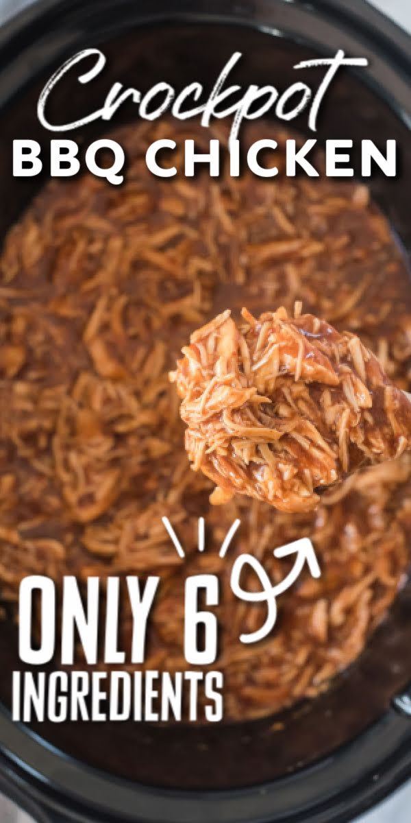 Crock Pot BBQ Chicken is an easy pulled chicken recipe made right in your slow cooker. There are only six ingredients in this quick and flavorful recipe which makes it perfect for a simple dinner or your next potluck. | www.persnicketyplates.com