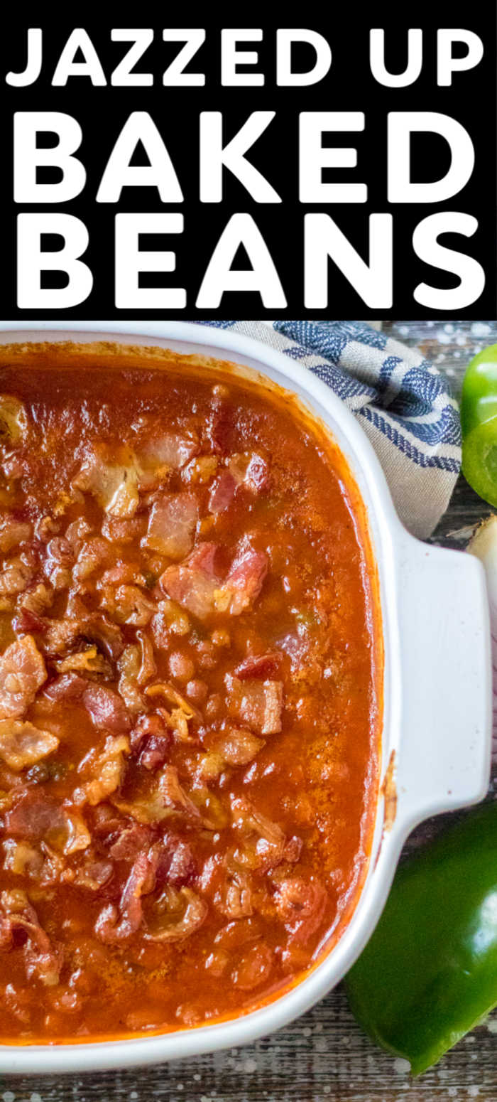 Take canned beans up a notch with this jazzed up baked beans recipe. Doctored baked beans are semi-homemade, easy, and perfect for a BBQ or potluck! | www.persnicketyplates.com