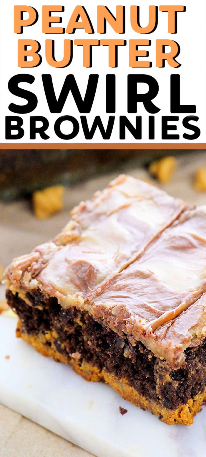 Peanut Butter Swirl Brownies are so good! If you're a peanut butter + chocolate lover like me, you'll love the layer of brownie, swirl of peanut butter, and then a peanut butter frosting. Easy, from scratch, and perfect for a craving! | www.persnicketyplates.com