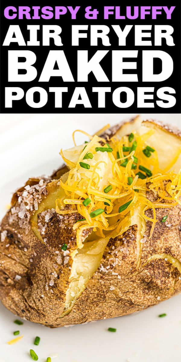 Did you know that you can make the best baked potatoes in the air fryer? Easy Air Fryer Baked Potatoes are perfectly fluffy and tender on the inside with a crispy skin on the outside. Dress them up with toppings or keep it simple with butter and salt & pepper. | www.persnicketyplates.com